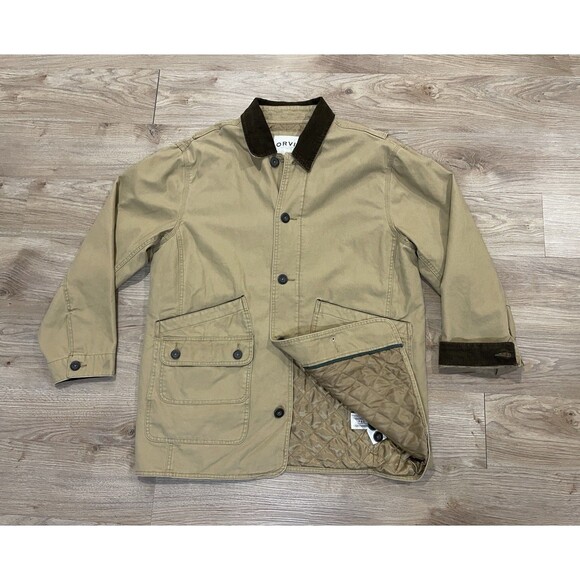 Orvis Barn Coat Mens Large Brown Chore Jacket Quilt Lined Corduroy Trim 214849 - Picture 1 of 10